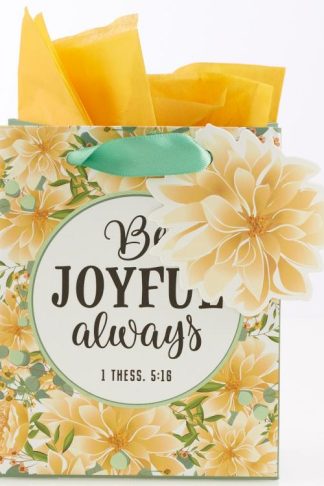 1220000132108 Yellow Floral Gift Bag w/Tissue Paper Be Joyful Always 1 Thes. 5:16