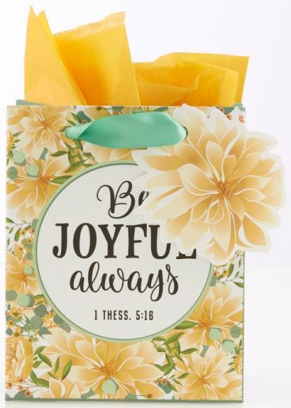 1220000132108 Yellow Floral Gift Bag w/Tissue Paper Be Joyful Always 1 Thes. 5:16