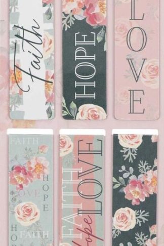 1220000137189 Set of 6 Faith Hope Love w/Pink Roses Inspirational Magnetic Bible Verse Bookmar