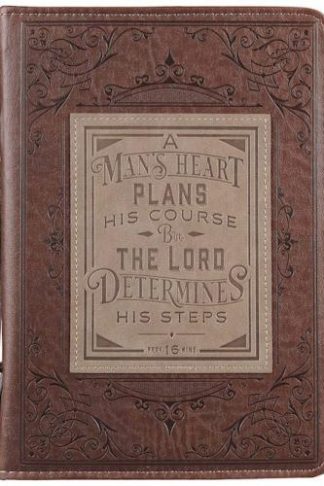 1220000137332 Brown Faux Leather Classic Bible Cover A Mans Heart - Proverbs 16:9 Bible Case"