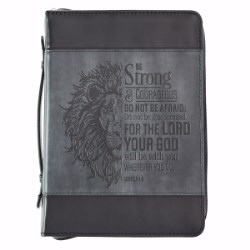 1220000130135 Be Strong Lion Two-Tone Black Bible Cover - Joshua 1:9 - Large