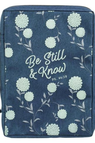 1220000131712 Be Still and Know Psalm 46:10 Floral Navy Blue Canvas Bible Cover for Women Medi