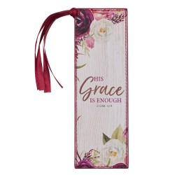 1220000134287 Burgundy Faux Leather Bookmark  His Grace Is Enough - 2 Corinthians 12:9 Bible V
