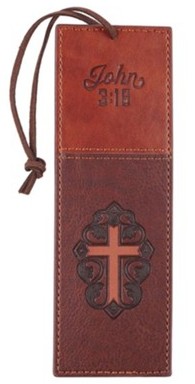 1220000134300 Brown Faux Leather Bookmark  Two-Tone Cross - John 3:16 Bible Verse Inspirationa