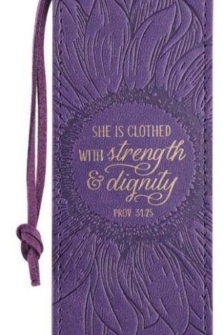 1220000136816 Faux Leather Bookmark She is Clothed Strength Dignity Proverbs 31:25 Bible Verse