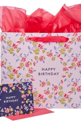 1220000138292 Pink & Purple Gift Bag with Card and Tissue Paper Set - Happy Birthday