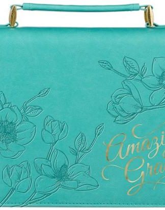 1220000320116 Protective Teal Flower Faux Leather Bible Cover Carry Case with Handle for Women