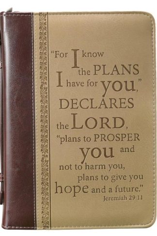 6006937082335 Tan Faux Leather Bible Cover for Men and Women  I Know The Plans - Jeremiah 29:1