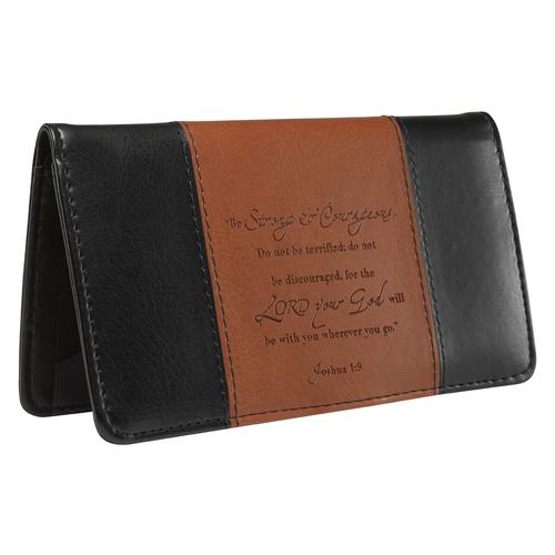 6006937102309 Checkbook Cover Brown/Black Strong & Courageous Josh. 1:9