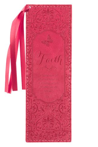 6006937122703 Pink Faux Leather Bookmark  Faith Butterfly- Hebrews 11:1 Bible Verse Inspiratio