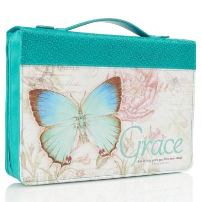 6006937131699 Blue Botanic Butterfly Blessings Grace" Bible / Book Cover - Ephesians 2:8 (Med"