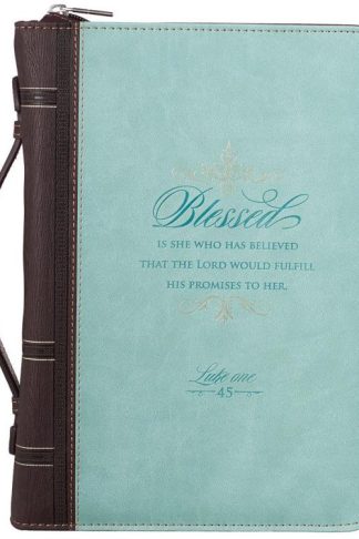 6006937139022 Light Blue and Brown Faux Leather Fashion Bible Cover  Blessed is She Who Has Be