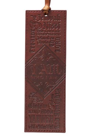 6006937144934 Brown Faux Leather Bookmark | Names Of God - Exodus 34:5 Bible Verse Inspiration