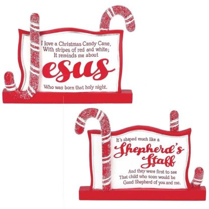 603799088923 Christmas Candy Cane Jesus Tabletop Plaque