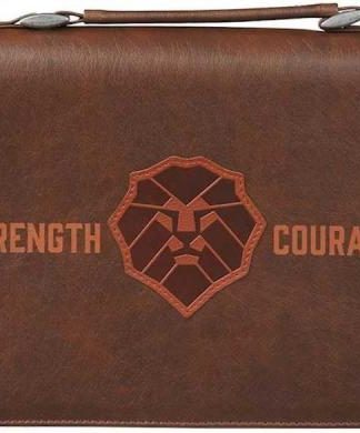 1220000324046 Classic Vegan Leather Bible Cover for Men & Boys: Strength & Courage Encouraging