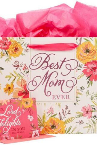 1220000139503 Pink Floral Landscape Gift Bag Set w/Card Best Mom Ever Isa. 62:4