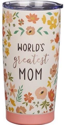 1220000370920 Worlds Greatest Mom Peach Floral Stainless Steel Travel Tumbler