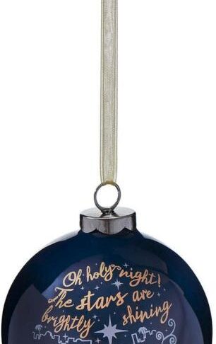 1220000329508 Small Decorative Ceramic Ball Christmas Ornament with Silver Satin Ribbon: Oh Ho