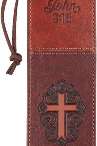 1220000134300 Brown Faux Leather Bookmark  Two-Tone Cross - John 3:16 Bible Verse Inspirationa