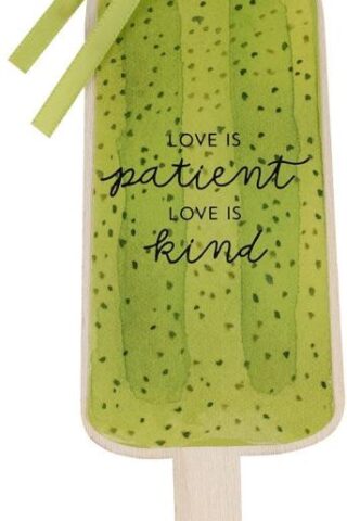 1220000136465 Lime Green Wooden Popsicle Bookmark: Love is Patient Love is Kind w/Satin Ribbon