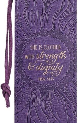 1220000136816 Faux Leather Bookmark She is Clothed Strength Dignity Proverbs 31:25 Bible Verse