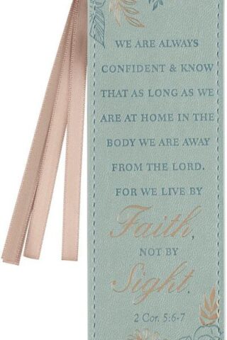 1220000139855 Teal Faux Leather Floral Bookmark for Women: Walk by Faith - 2 Corinthians 5: 6-