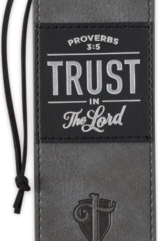 1220000139954 Black Charcoal Gray Faux Leather Bookmark for Men: Trust in the Lord - Proverbs