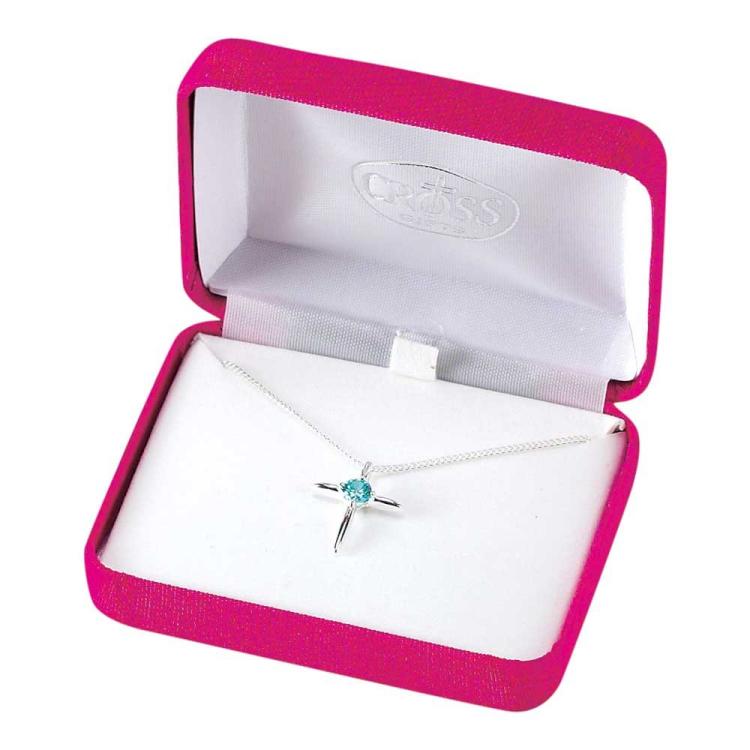 603799208437 March Birthday Cross Aquamarine CZ